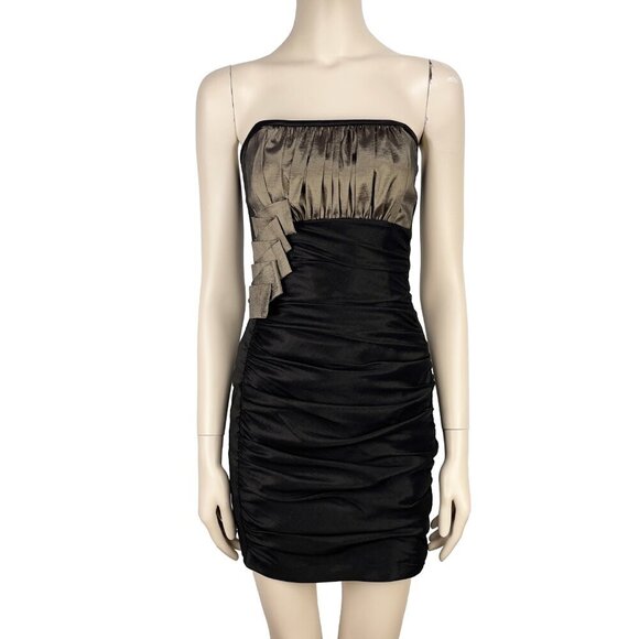 JESSICA McCLINTOCK VTG Party Mini Ruched 90’s Black Goth Metallic Dress sz 4 - Picture 1 of 8